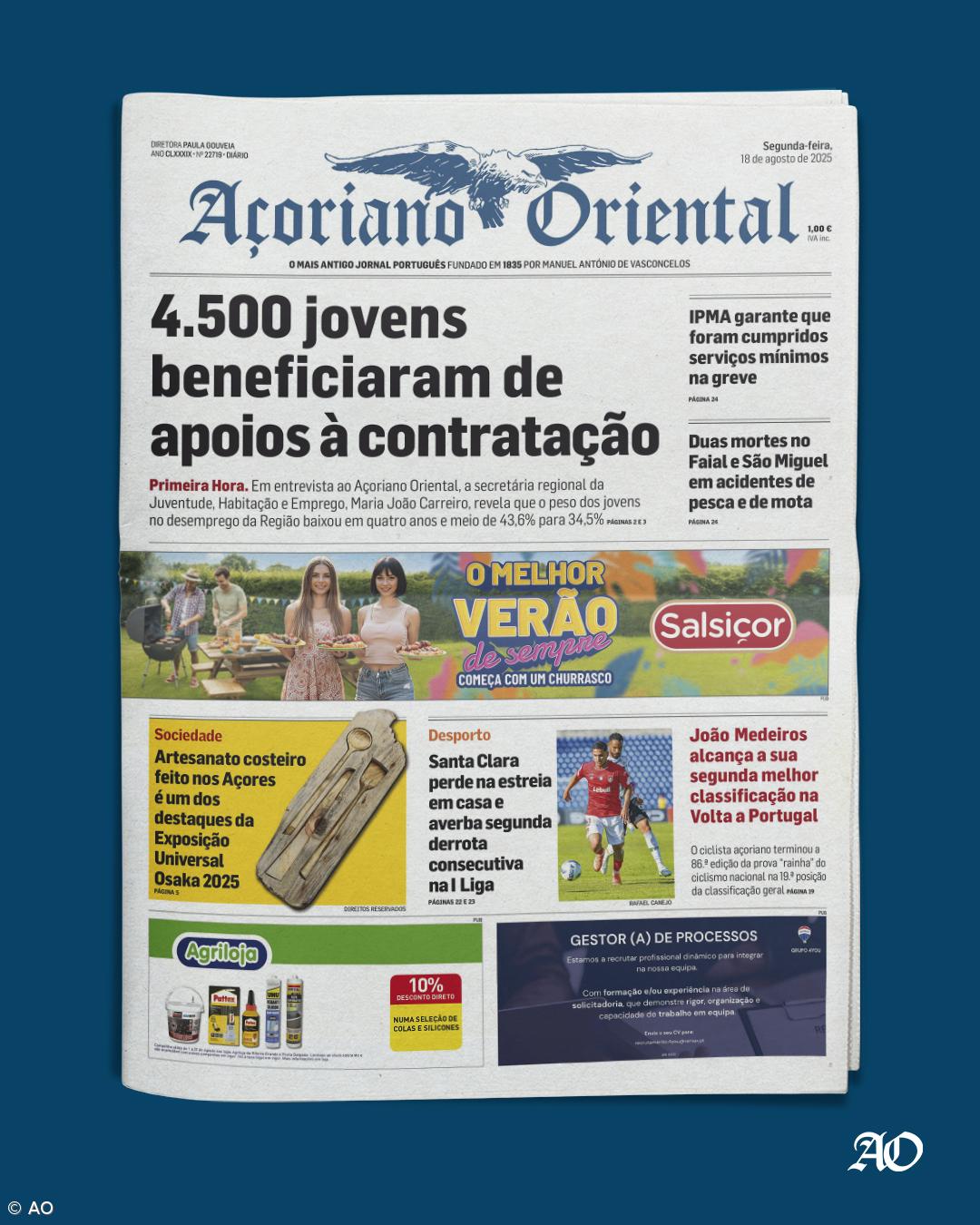"4.500 jovens beneficiaram de apoios à contratação" é a manchete do Açoriano Oriental – Imagem 1