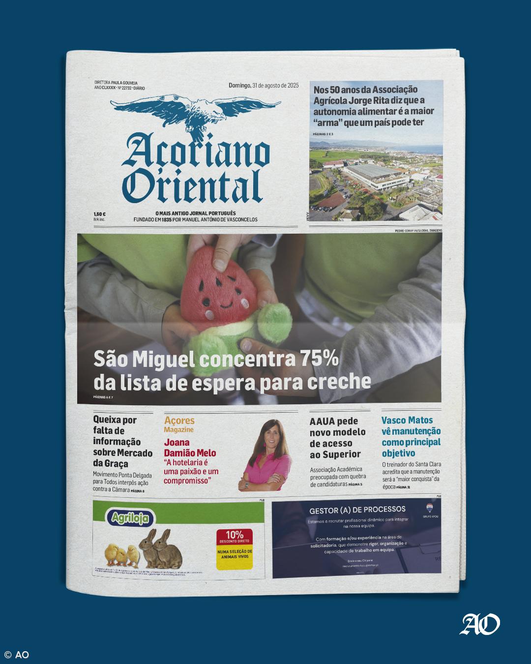 "São Miguel concentra 75% da lista de espera para creche" é a manchete do Açoriano Oriental – Imagem 1