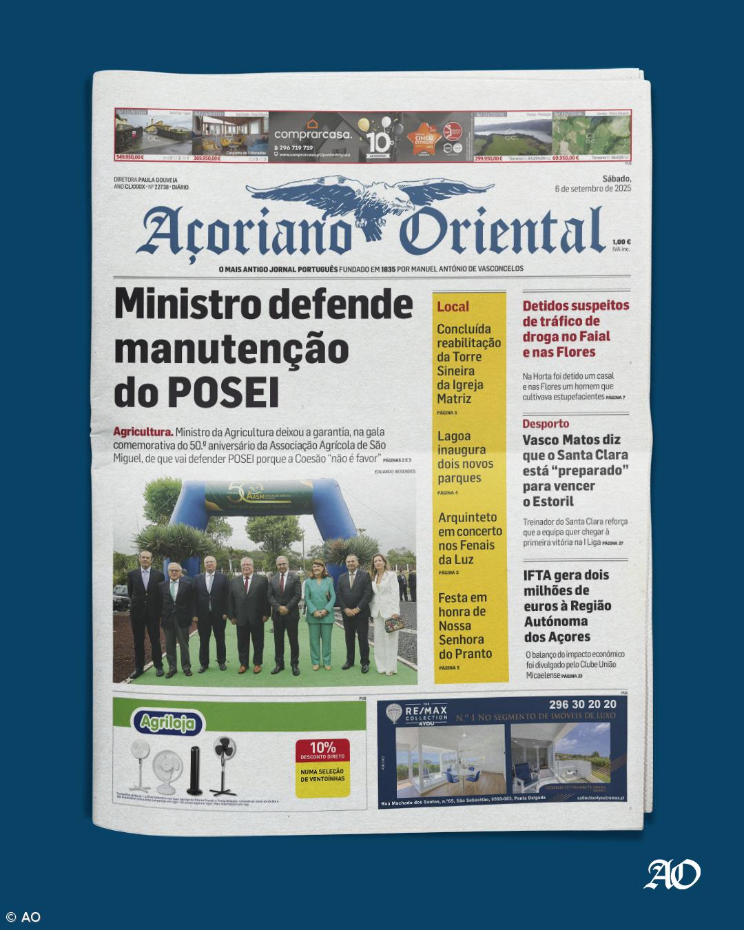 "Ministro defende manutenção do POSEI" é a manchete do Açoriano Oriental – Imagem 1