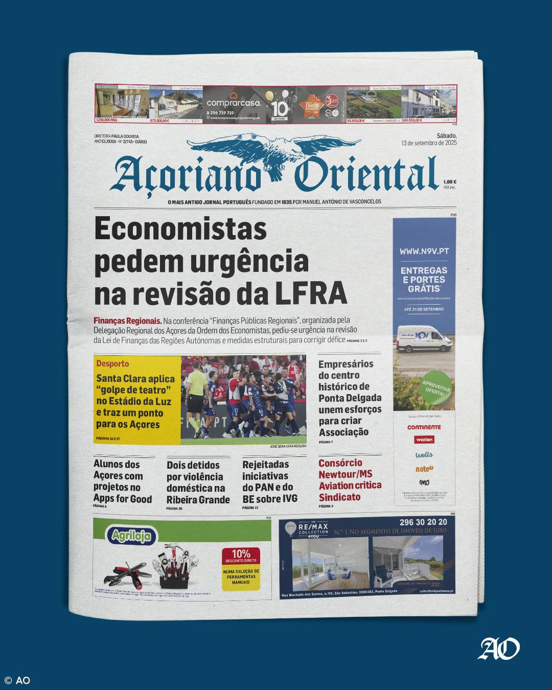 "Economistas pedem urgência na revisão da LFRA" é a manchete do Açoriano Oriental – Imagem 1