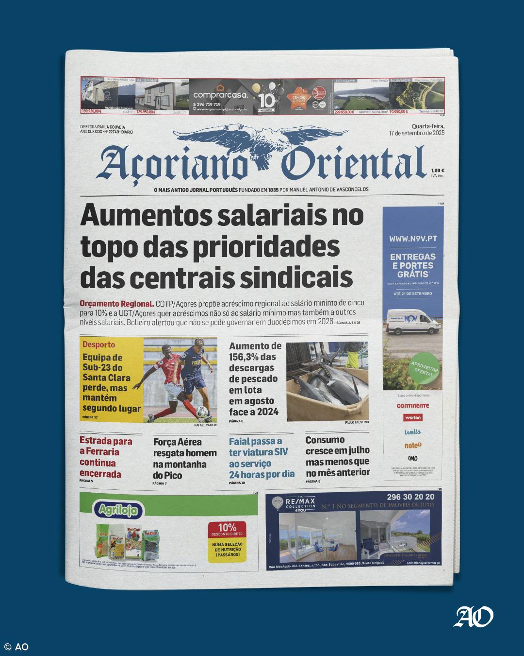 "Aumentos salariais no topo das prioridades das centrais sindicais" é a manchete do Açoriano Oriental – Imagem 1