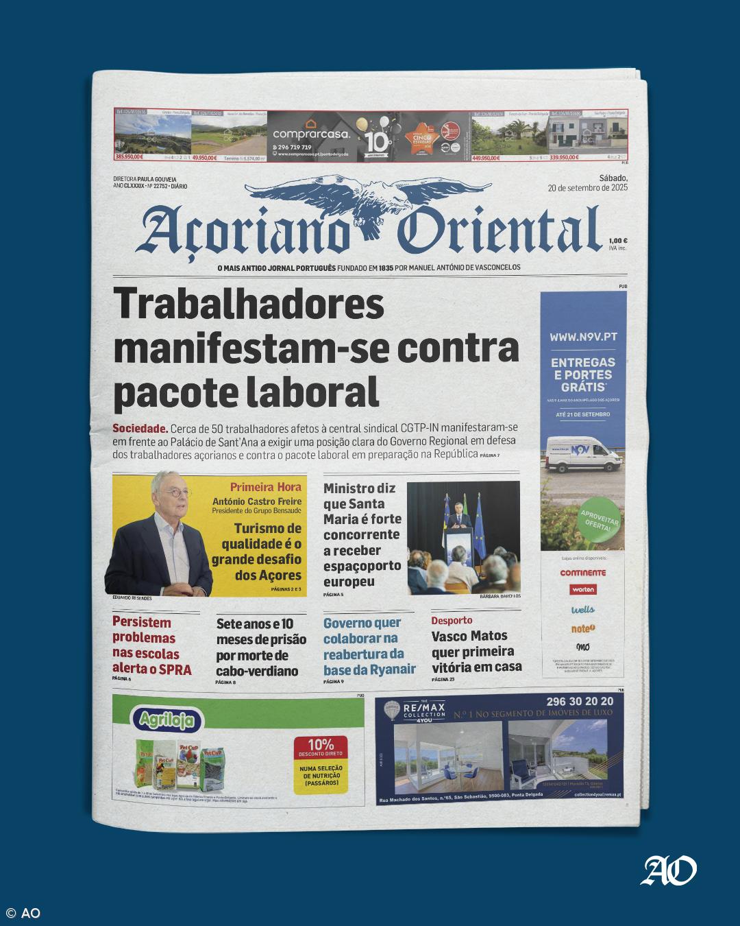"Trabalhadores manifestam-se contra pacote laboral" é a manchete do Açoriano Oriental – Imagem 1