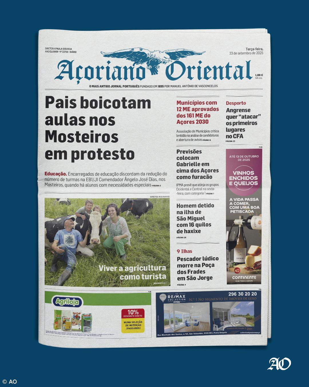 "Pais boicotam aulas nos Mosteiros em protesto" é a manchete do Açoriano Oriental – Imagem 1