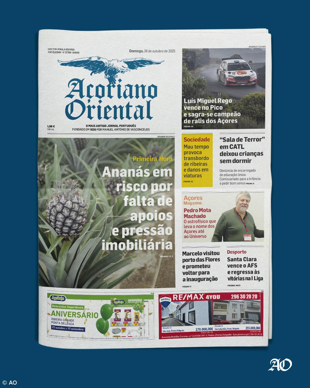 "Ananás em risco por falta de apoios e pressão imobiliária" é a manchete do Açoriano Oriental – Imagem 1