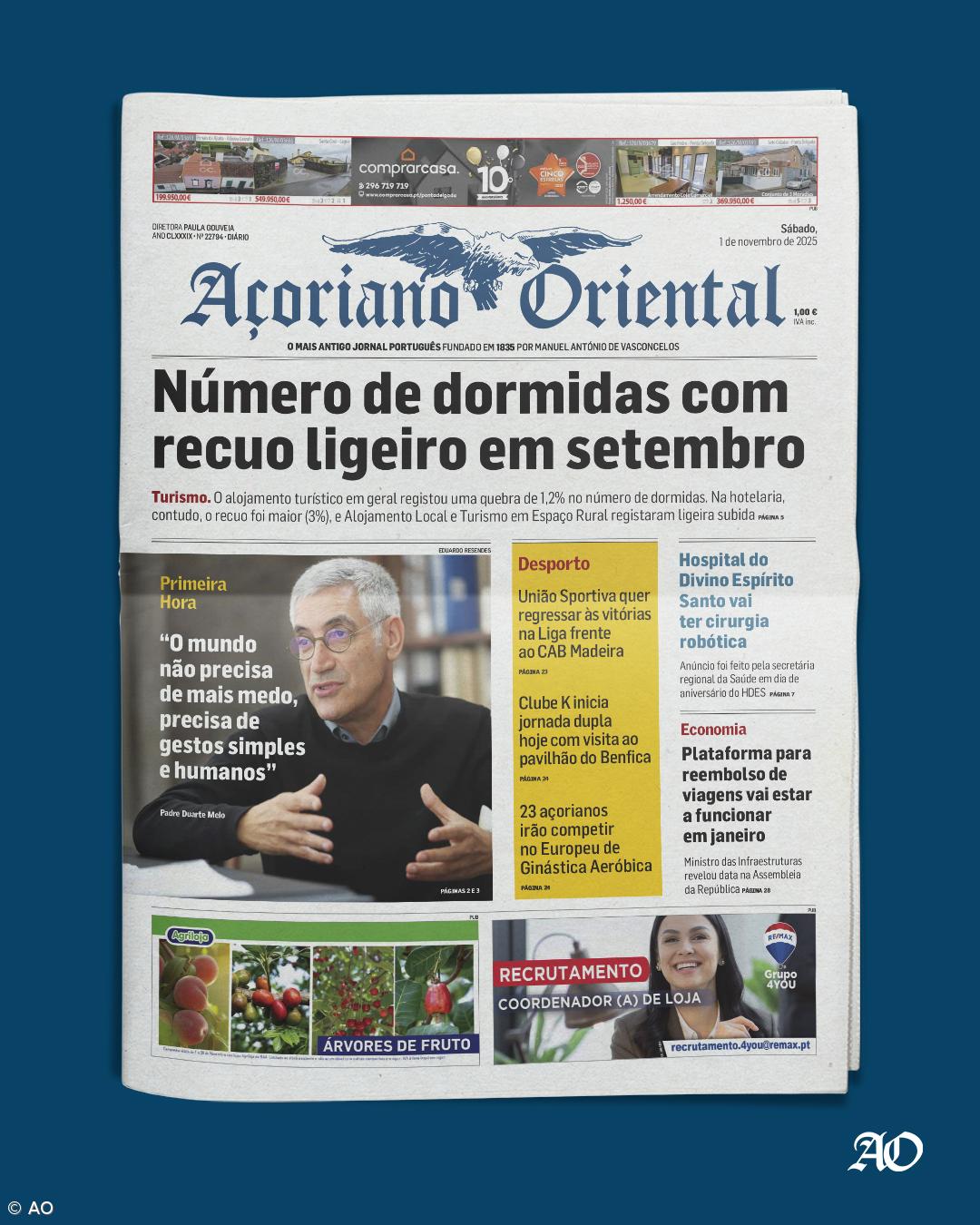 "Número de dormidas com recuo ligeiro em setembro" é a manchete do Açoriano Oriental – Imagem 1