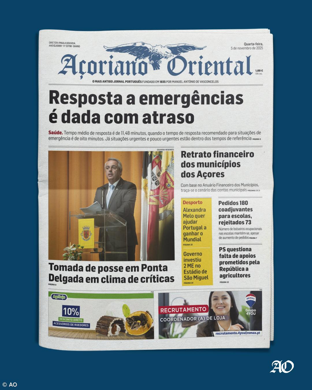"Resposta a emergências é dada com atraso" é a manchete do Açoriano Oriental – Imagem 1