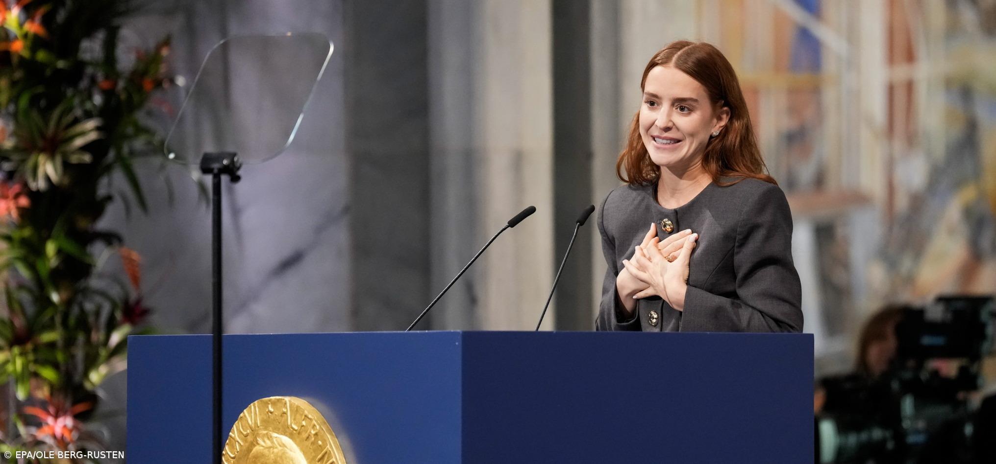 Filha de María Corina Machado recebe o prémio Nobel da Paz em nome da mãe – Imagem 1