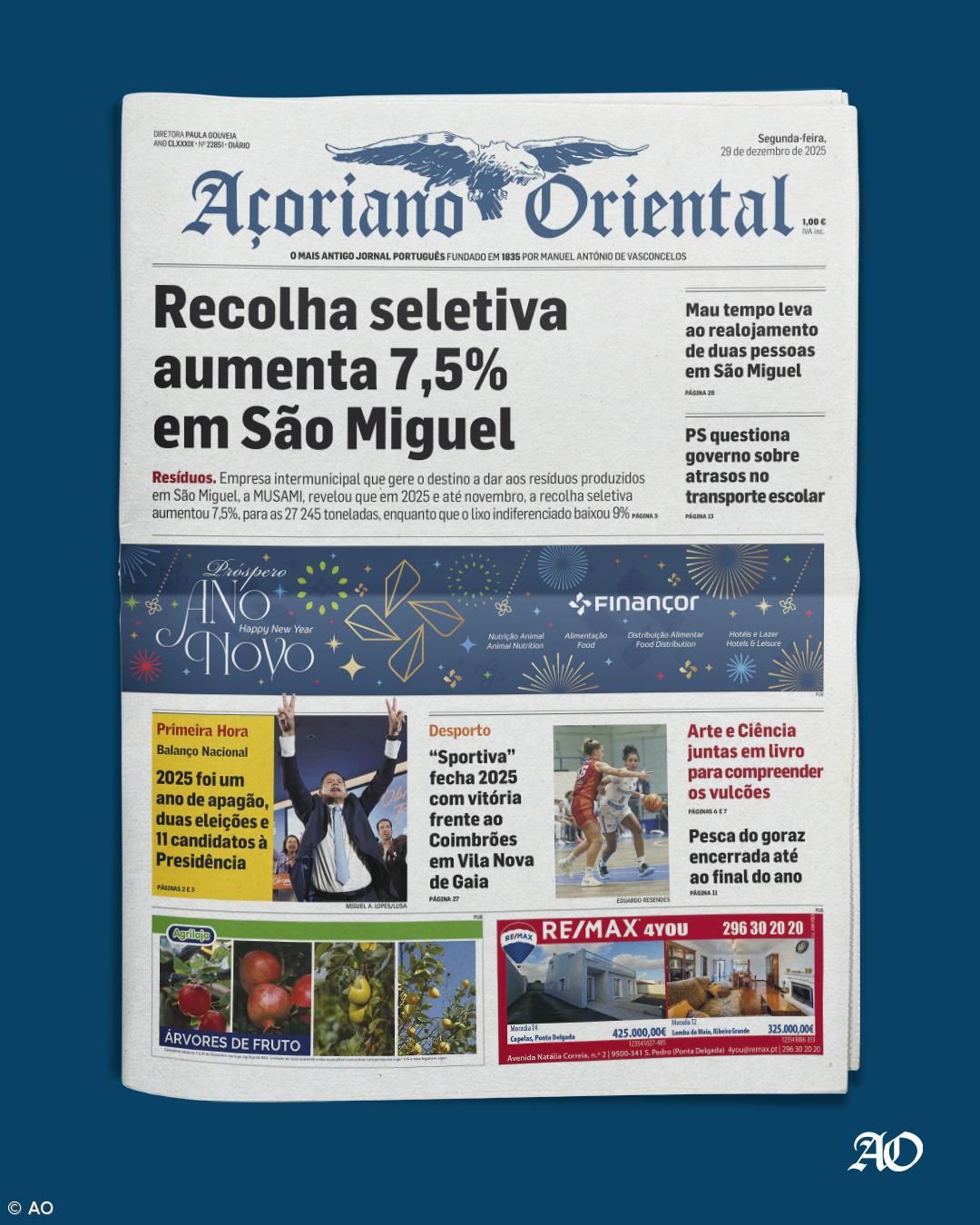 "Recolha seletiva aumenta 7,5% em São Miguel" é a manchete do Açoriano Oriental – Imagem 1