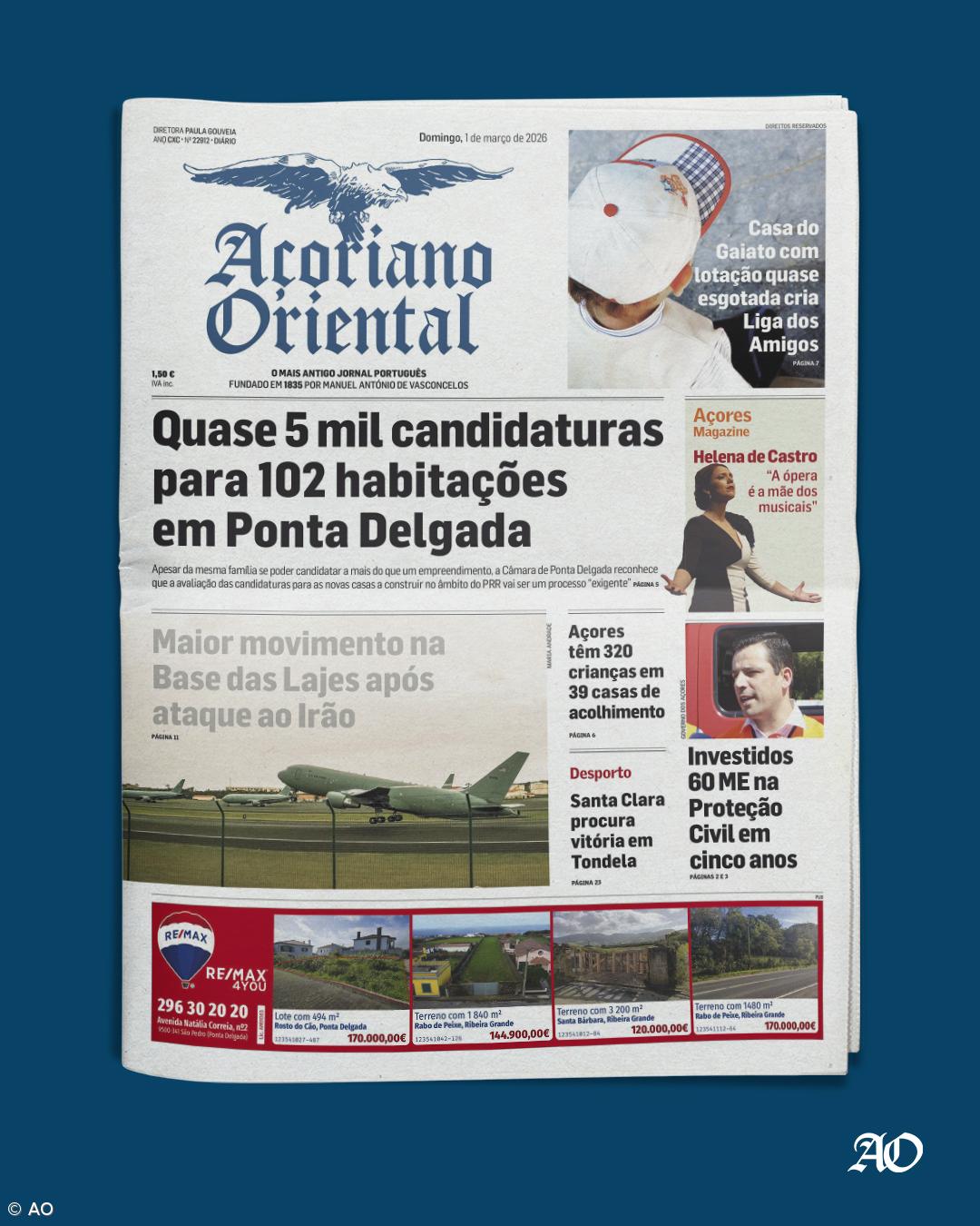 "Quase 5 mil candidaturas para 102 habitações em Ponta Delgada" é a manchete do Açoriano Oriental – Imagem 1