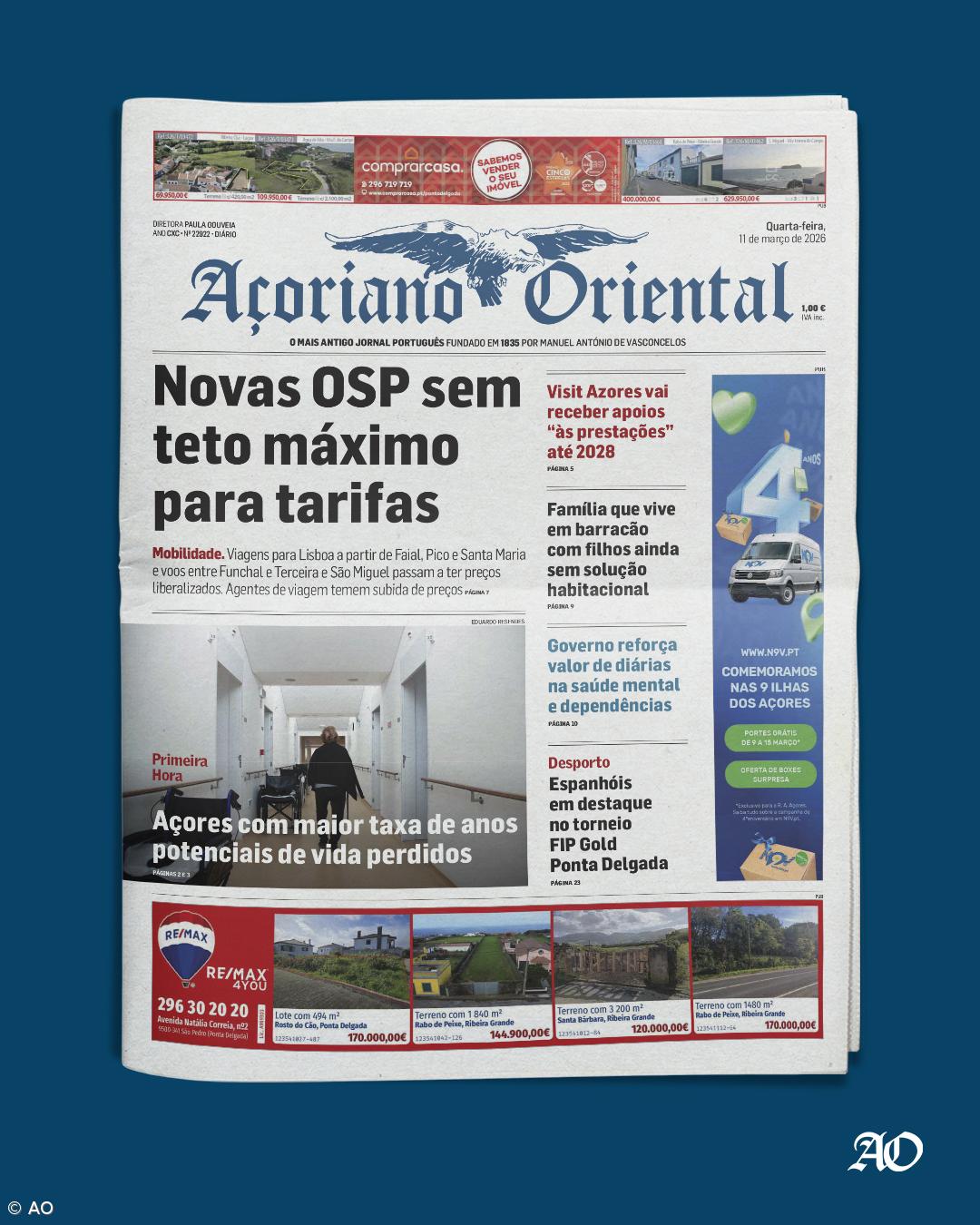 "Novas OSP sem teto máximo para tarifas" é a manchete do Açoriano Oriental – Imagem 1
