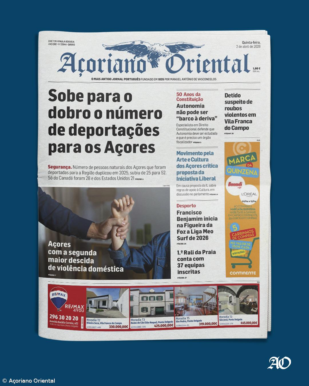 “Sobe para o dobro o número de deportações para os Açores” é a manchete de hoje  – Imagem 1