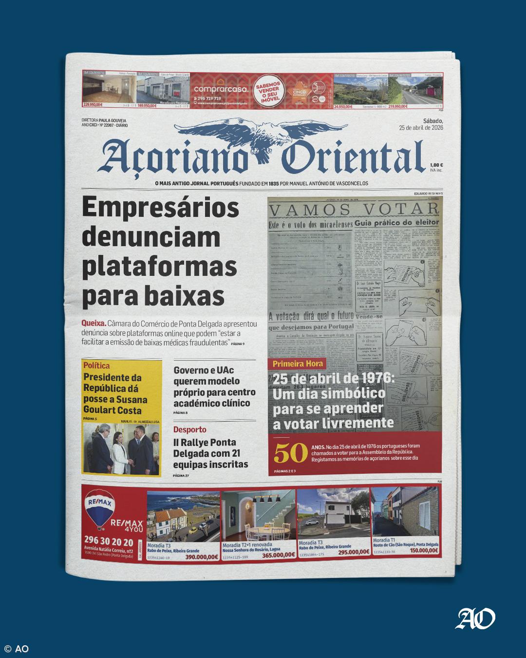 "Empresários denunciam plataformas para baixas" é a manchete do Açoriano Oriental – Imagem 1