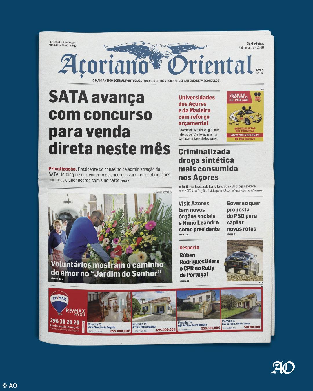 "SATA avança com concurso para venda direta neste mês" é a manchete do Açoriano Oriental – Imagem 1