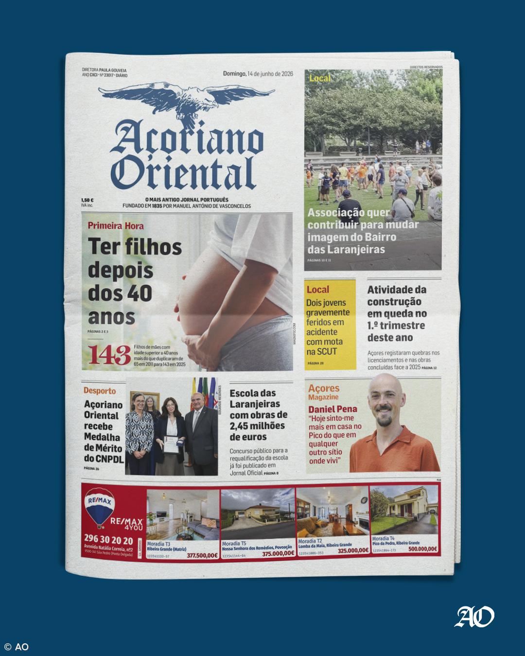 "Filhos de mães com idade superior a 40 anos mais do que duplicaram entre 2011 e 2025" é a manchete do Açoriano Oriental – Imagem 1