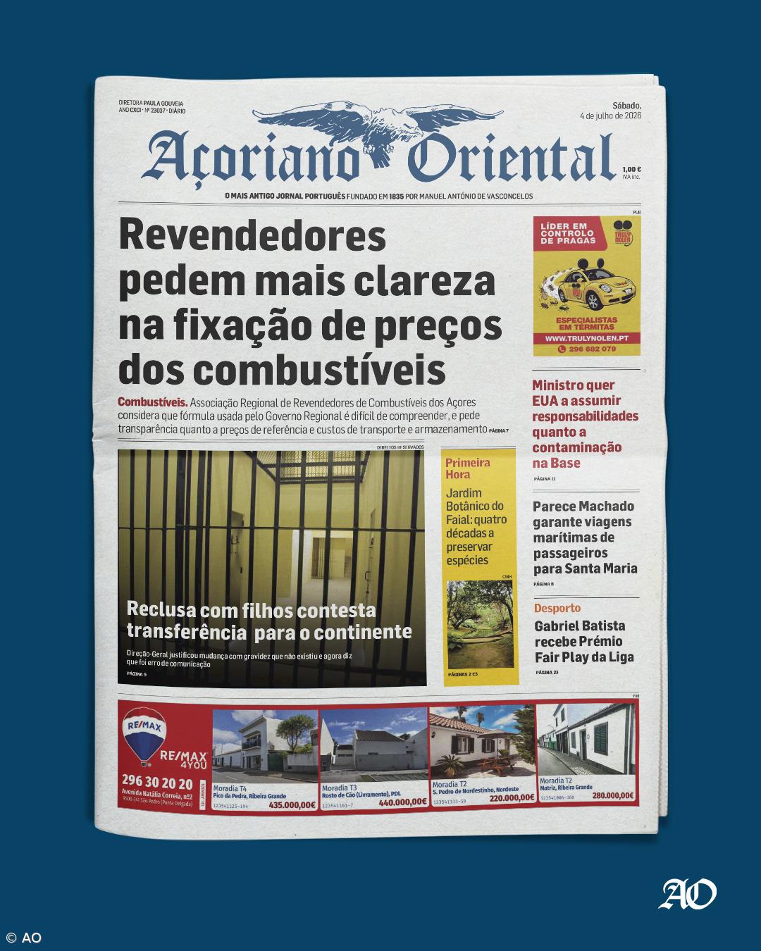 "Revendedores pedem mais clareza na fixação de preços dos combustíveis" é a manchete do Açoriano Oriental – Imagem 1