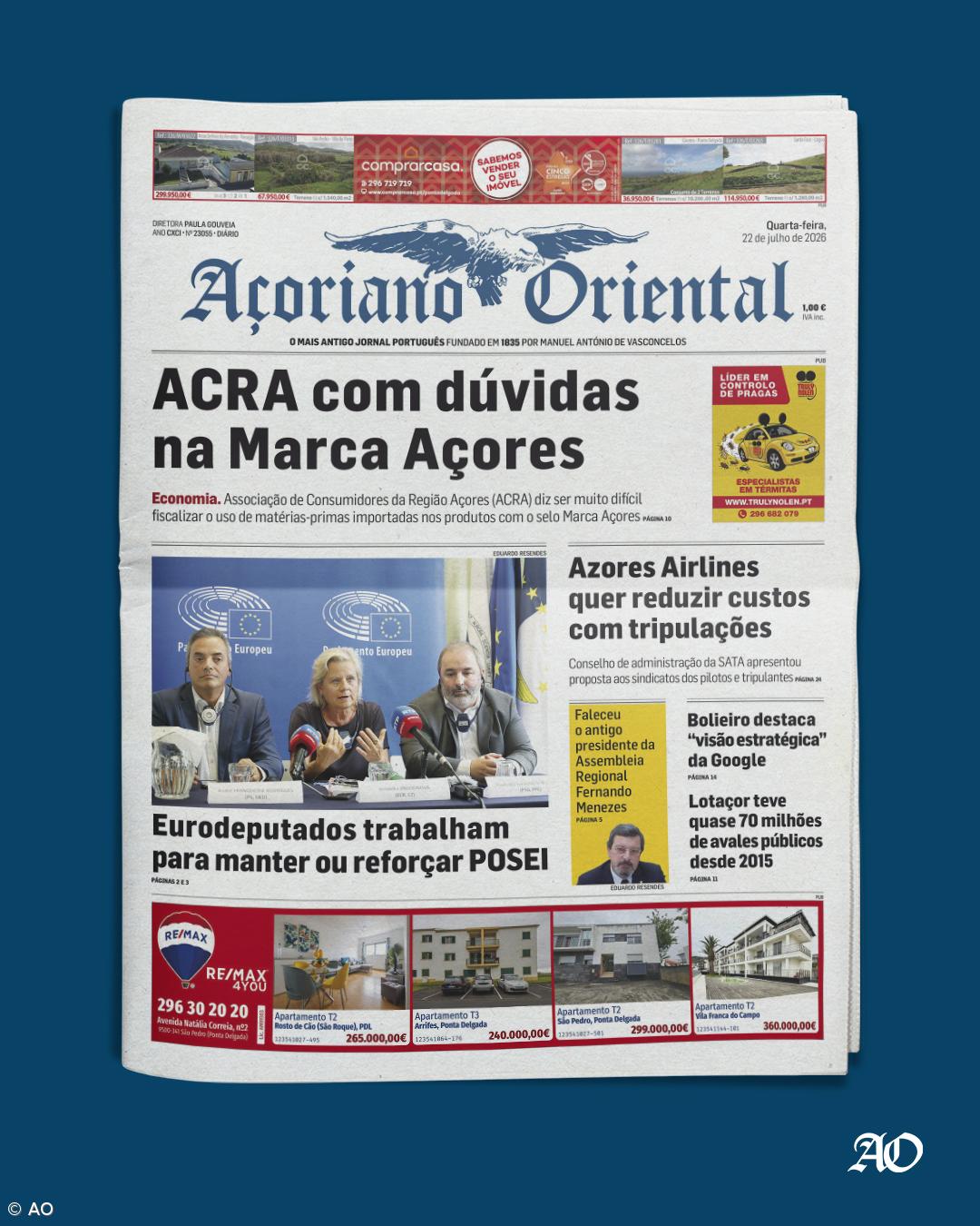 "ACRA com dúvidas na Marca Açores" é a manchete do Açoriano Oriental – Imagem 1