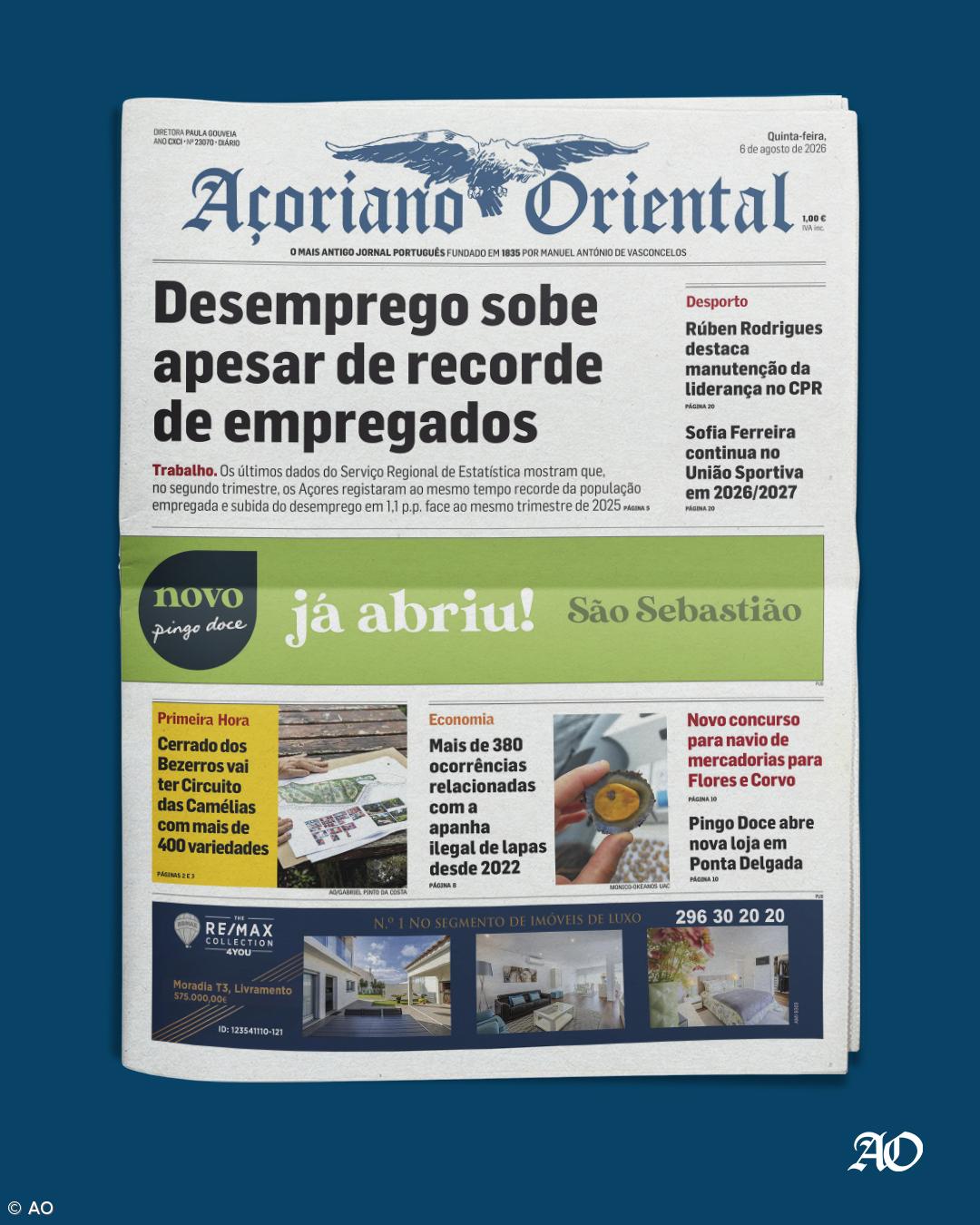 "Desemprego sobe apesar de recorde de empregados" é a manchete do Açoriano Oriental – Imagem 1