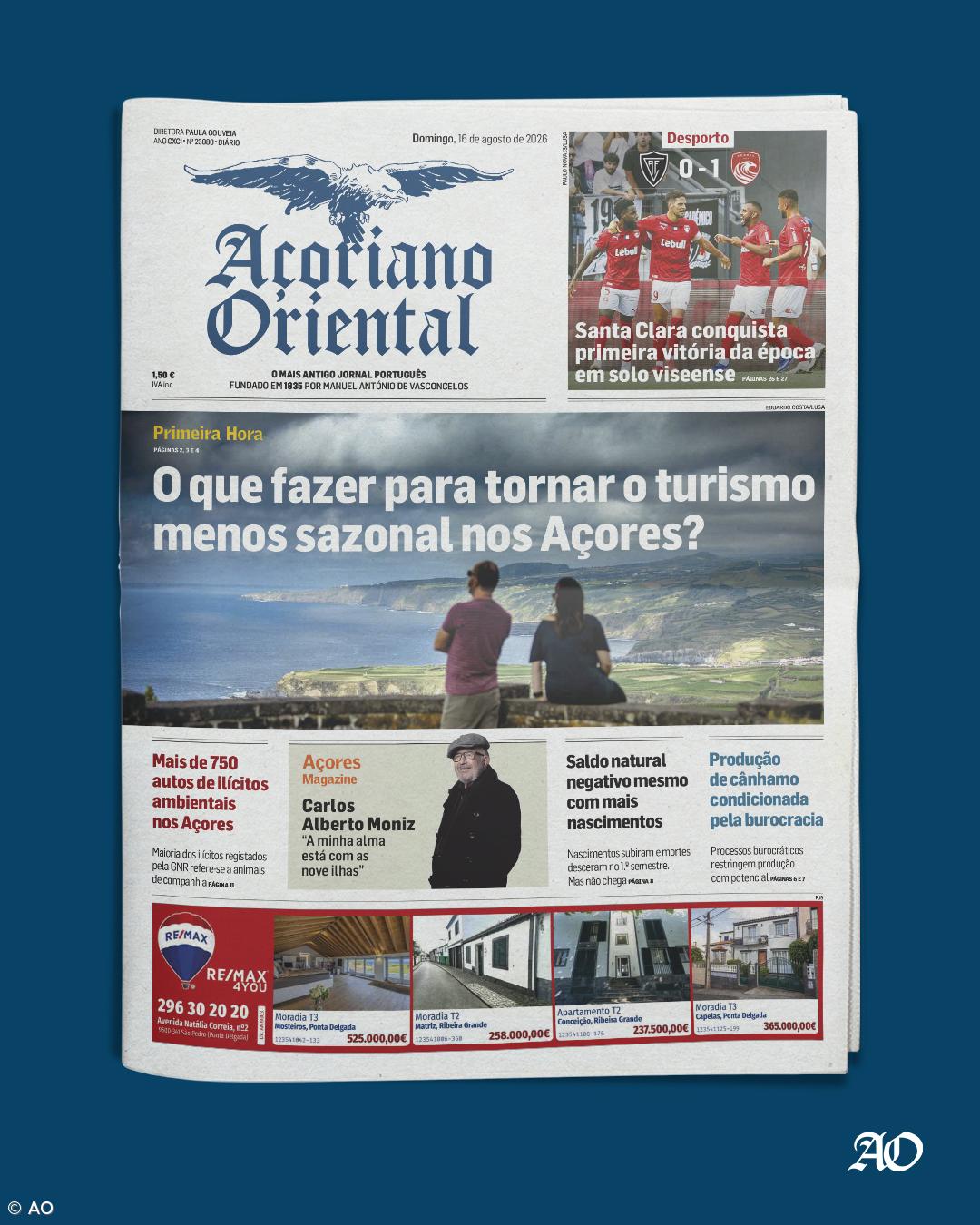 "O que fazer para tornar o turismo menos sazonal nos Açores?" é a manchete do Açoriano Oriental – Imagem 1