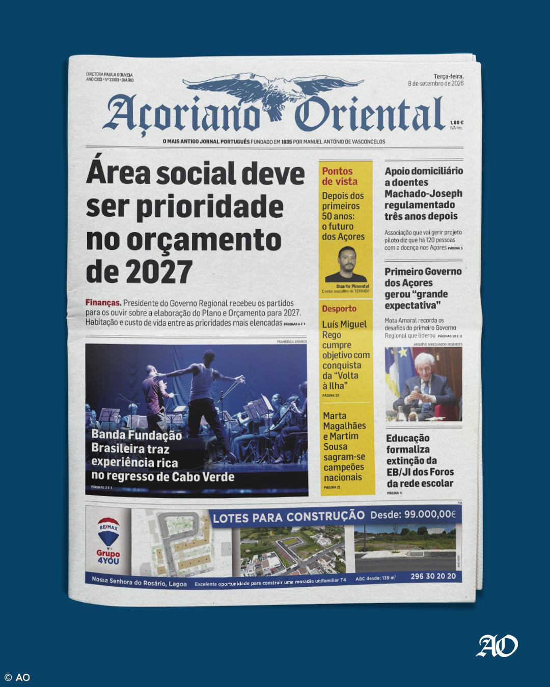 "Área social deve ser prioridade no orçamento de 2027" é a manchete do Açoriano Oriental – Imagem 1