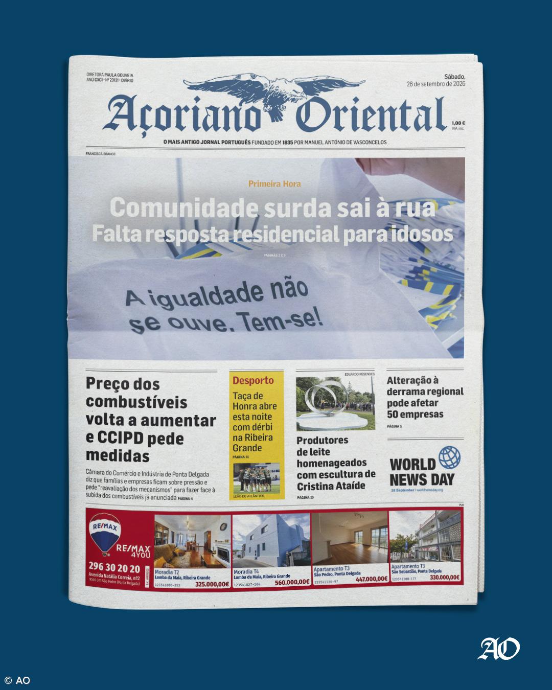 "Comunidade surda sai à rua" e diz que "há falta de resposta residencial para idosos" é a manchete do Açoriano Oriental – Imagem 1