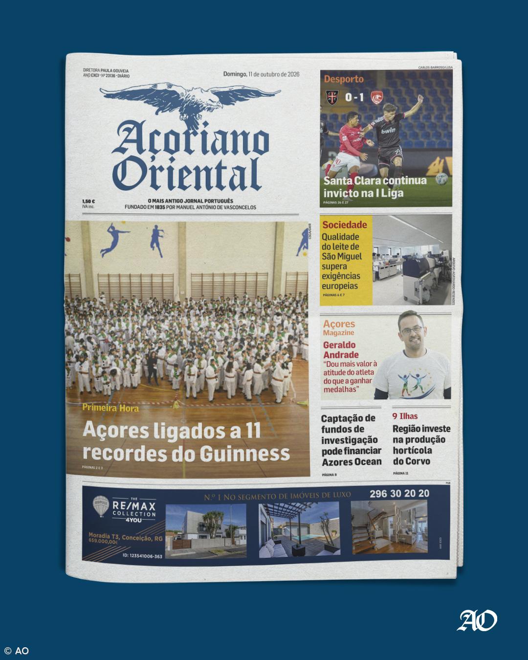 "Açores ligados a 11 recordes do Guinness" é a manchete do Açoriano Oriental – Imagem 1