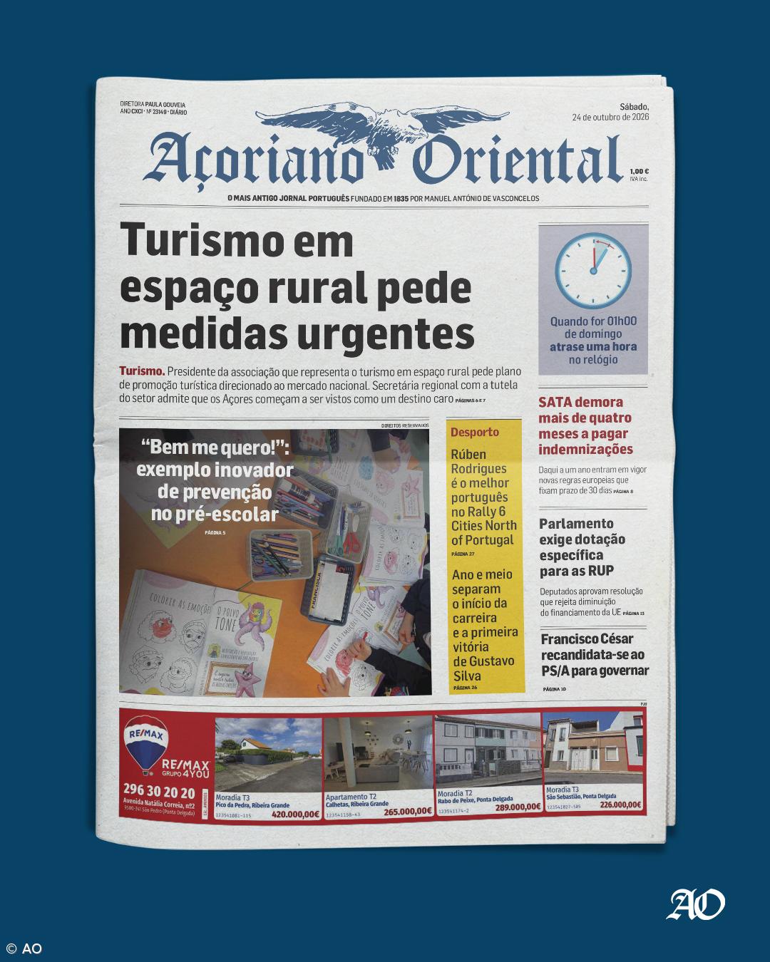 "Turismo em espaço rural pede medidas urgentes" é a manchete do Açoriano Oriental – Imagem 1