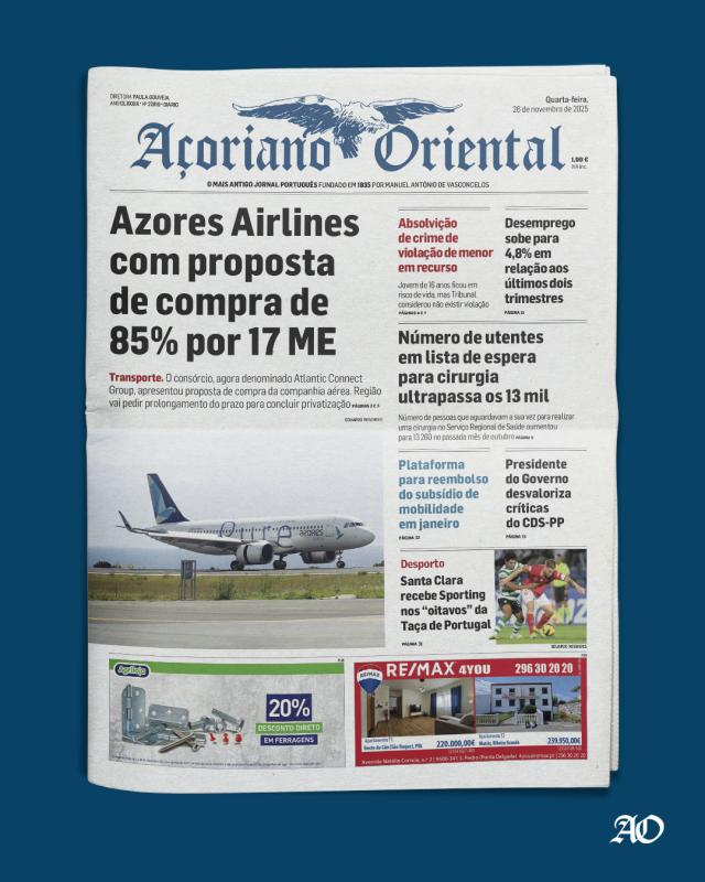 Azores Airlines com proposta de compra de 85% por 17 ME