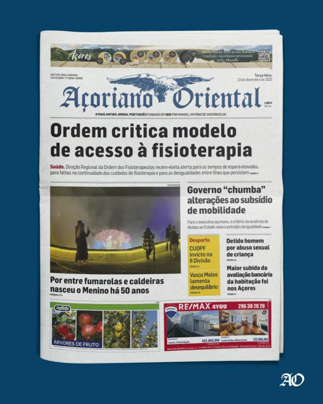 "Ordem critica modelo de acesso à fisioterapia" é a manchete do Açoriano Oriental