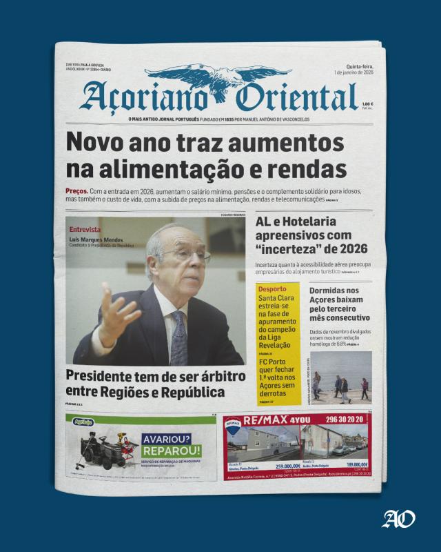 "Novo ano traz aumentos na alimentação e rendas" é a manchete do Açoriano Oriental