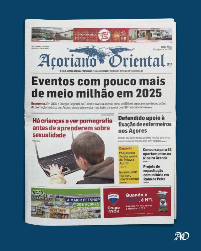 "Eventos com pouco mais de meio milhão em 2025" é a manchete do Açoriano Oriental