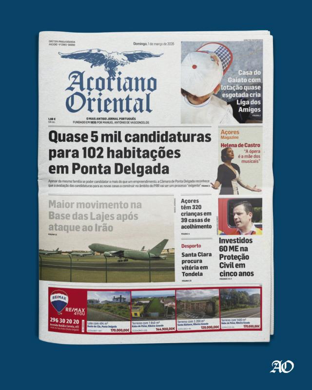 "Quase 5 mil candidaturas para 102 habitações em Ponta Delgada" é a manchete do Açoriano Oriental