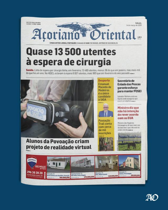 "Quase 13 500 utentes à espera de cirurgia" é a manchete do Açoriano Oriental