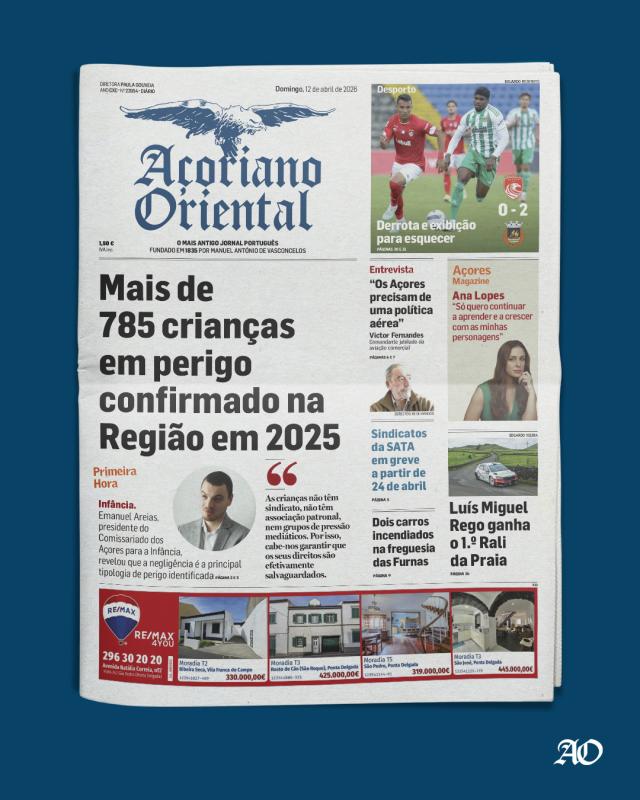 "Mais de 785 crianças em perigo confirmado na Região em 2025" é a manchete de hoje