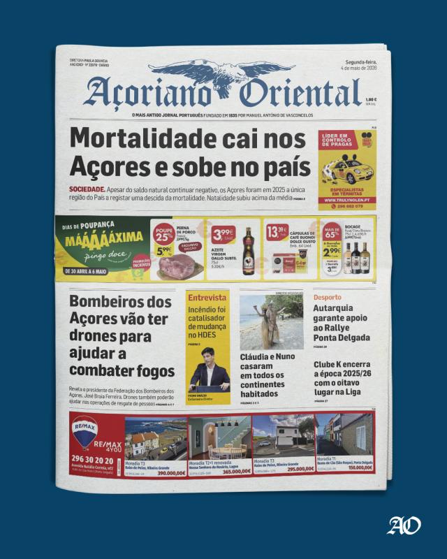 "Mortalidade cai nos Açores e sobe no país" é a manchete do Açoriano Oriental