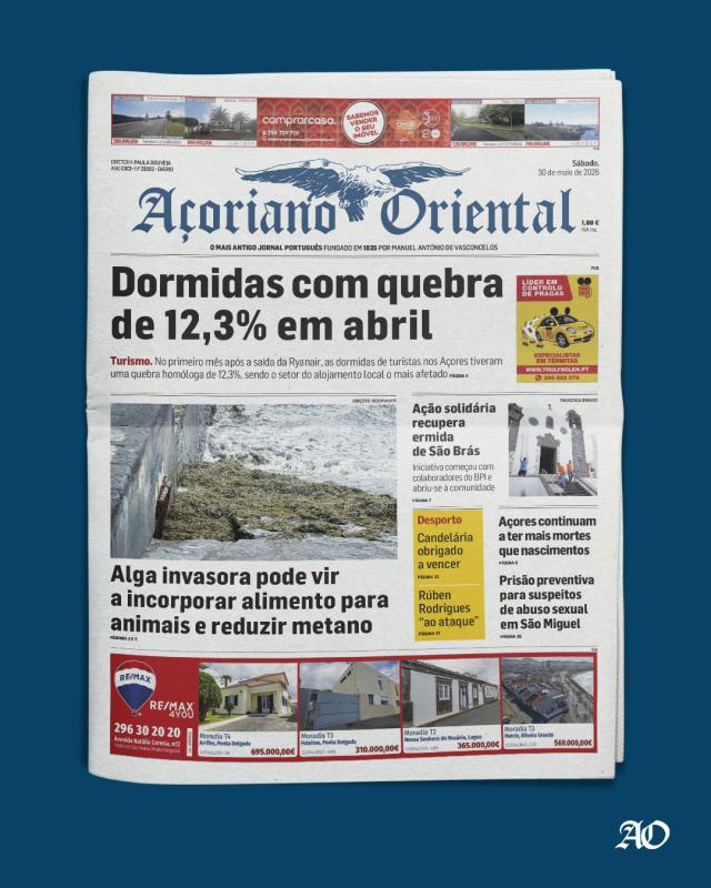 "Dormidas com quebra de 12,3% em abril" é a manchete do Açoriano Oriental