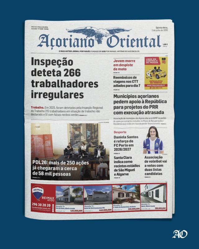 "Inspeção deteta 266 trabalhadores irregulares" é a manchete do Açoriano Oriental