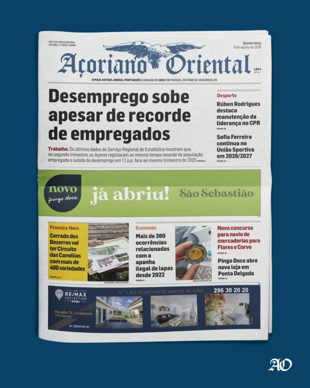 "Desemprego sobe apesar de recorde de empregados" é a manchete do Açoriano Oriental