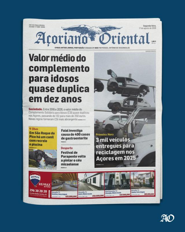 "Valor médio do complemento para idosos quase duplica em dez anos" é a manchete do Açoriano Oriental