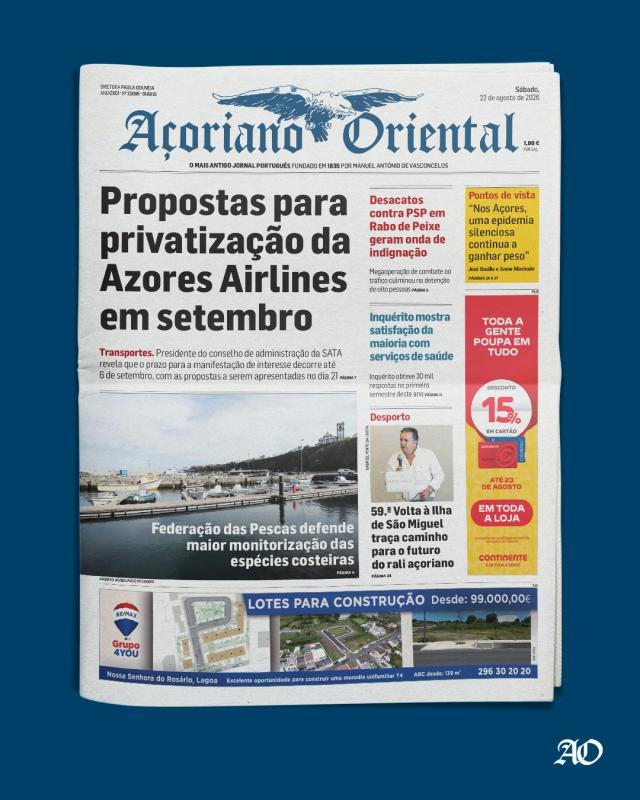 "Propostas para privatização da Azores Airlines em setembro" é a manchete do Açoriano Oriental