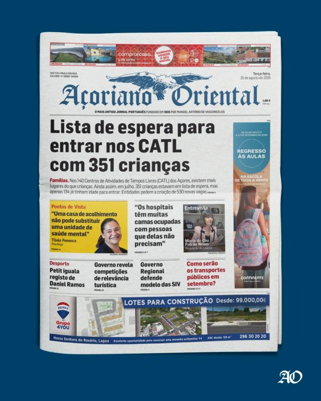"Lista de espera para entrar nos CATL com 351 crianças" é a manchete do Açoriano Oriental