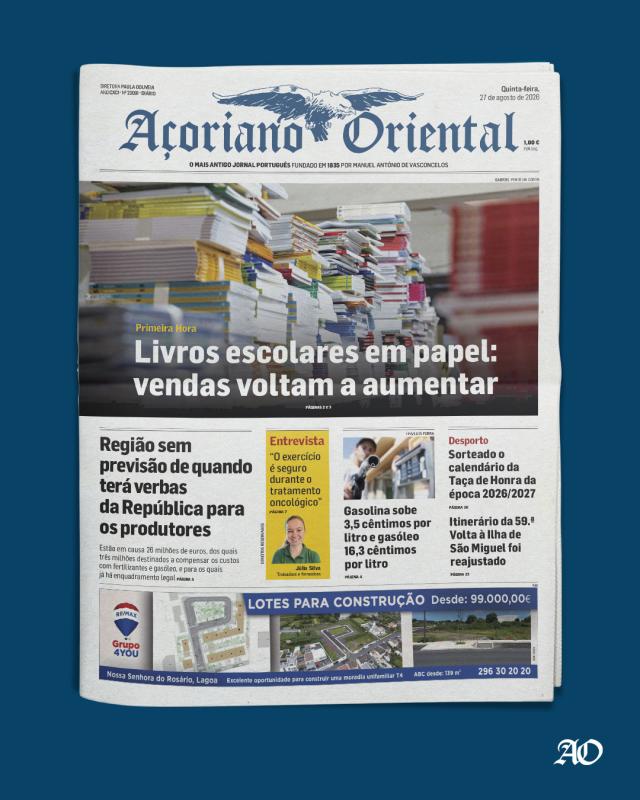 "Livros escolares em papel: vendas voltam a aumentar" é a manchete do Açoriano Oriental