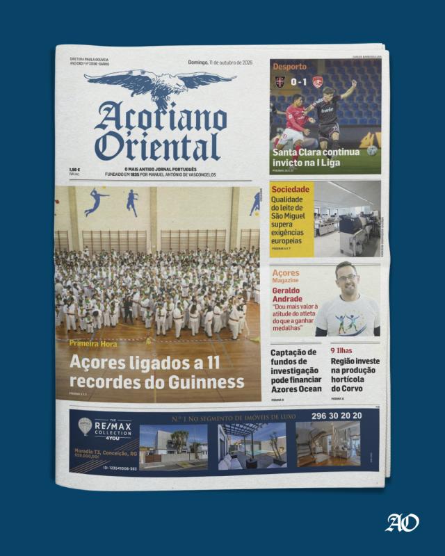 "Açores ligados a 11 recordes do Guinness" é a manchete do Açoriano Oriental