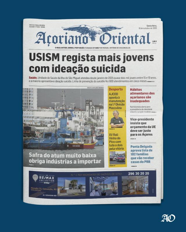 "USISM regista mais jovens com ideação suicida" é a manchete do Açoriano Oriental