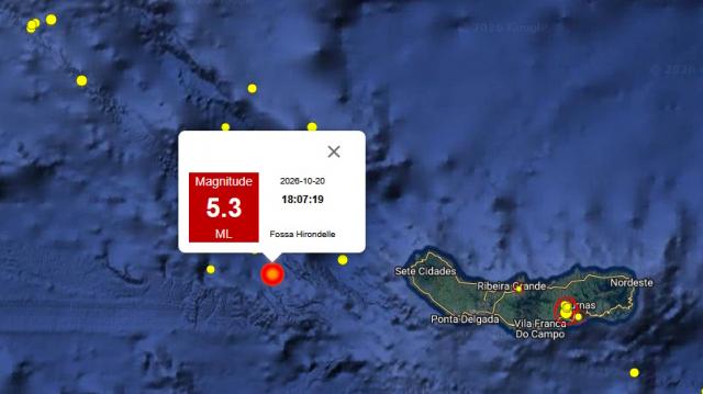 Sismo de 5.2 sentido na ilha de São Miguel